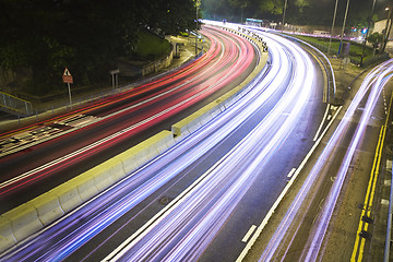 Image showing Modern Urban City with Freeway Traffic at Night