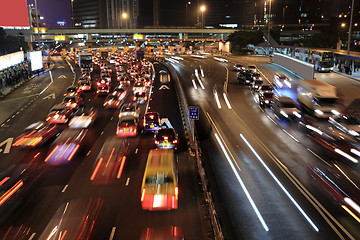 Image showing Traffic jam in Hong Kong at night