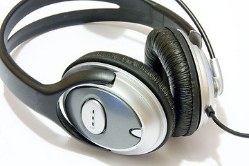 Image showing Headphones with a full length wire isolated over white background