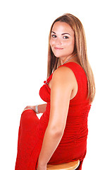 Image showing Pretty girl in red dress.