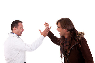 Image showing two casual men greeting 