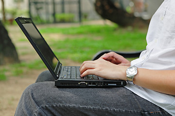 Image showing work outdoor with laptop computer