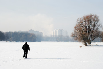 Image showing Winter walk with the dog.