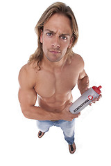 Image showing Athletic sexy male body builder with the blonde long hair. gladi