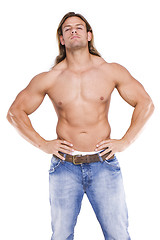 Image showing Athletic sexy male body builder with the blonde long hair. gladi