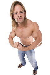 Image showing Athletic sexy male body builder with the blonde long hair