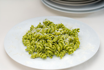 Image showing italian fusilli pasta and pesto