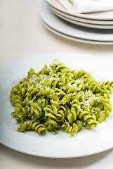 Image showing italian fusilli pasta and pesto