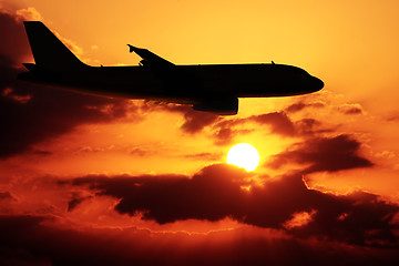 Image showing Airplane in a sunset