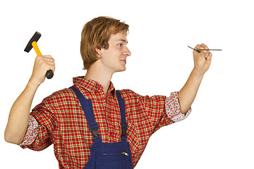 Image showing Carpenter with Nails