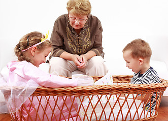 Image showing Happy kids with granny