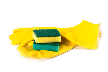 Image showing rubber gloves and sponges