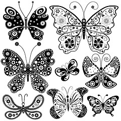 Image showing Collection black and white butterflies