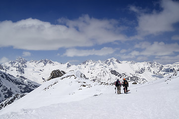 Image showing Two snowboarders on the ski resort