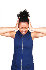 Image showing Young woman in noisy place.