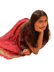 Image showing Indian lady in red dress.