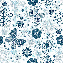 Image showing Repeating white-blue christmas floral pattern