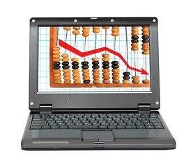 Image showing laptop with decrease diagram and abacus