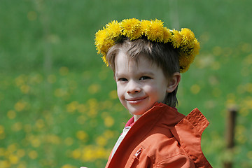 Image showing Boy in dandelion meadow.