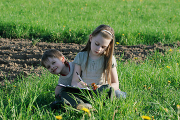 Image showing Brother and sister in summer day.