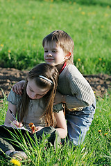 Image showing Brother and sister in summer day.