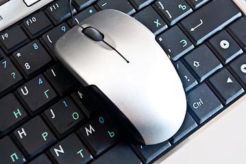 Image showing The mouse is on the keyboard laptop.