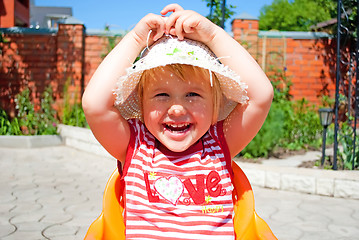 Image showing Portrait of a young girl in a white hat