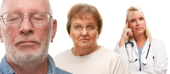 Image showing Concerned Senior Couple and Female Doctor Behind