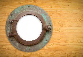 Image showing Antique Porthole on Bamboo with Blank Window and Clipping Path