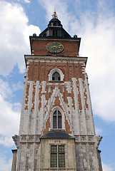 Image showing Town hall with clock in summer Krakow