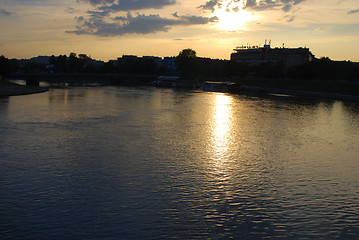 Image showing view of the sunset over the River Vistula. Cracow