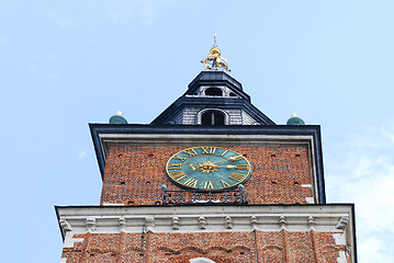 Image showing Town hall with clock in summer Krakow