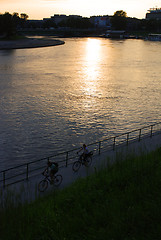 Image showing view of the sunset over the River Vistula. Cracow