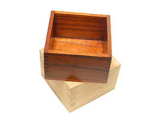 Image showing Wooden sake cups-clipping path