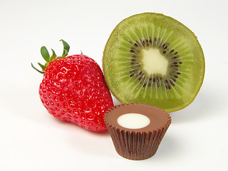 Image showing Fruits and chocolate still life