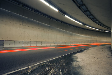 Image showing Car lights trails in a tunnel 