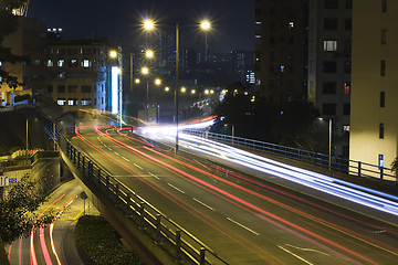 Image showing traffic bridge at night