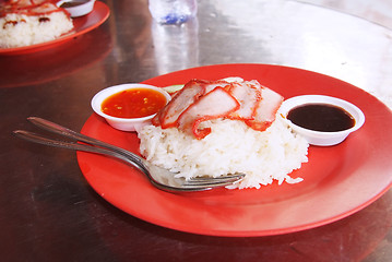 Image showing Chinese street food, Char siew rice