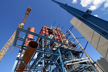 Image showing cranes and beams on construction of industrial factory