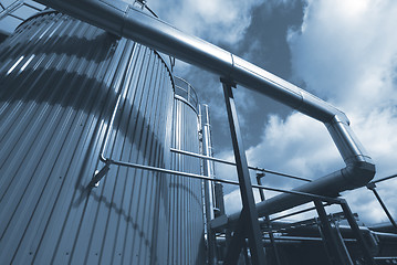 Image showing Industrial zone, Steel pipelines in blue tones