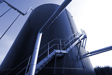 Image showing Industrial zone, Steel pipelines in blue tones  