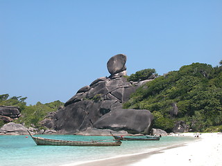 Image showing Two longtail boats at Similan Island beach