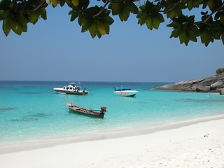 Image showing Boats moored on Similan Island beach, Thailand