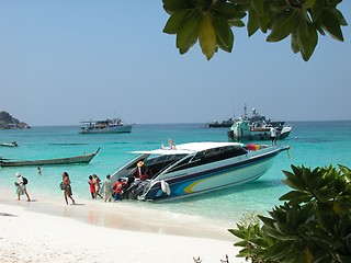 Image showing High speed boat at Similan Island