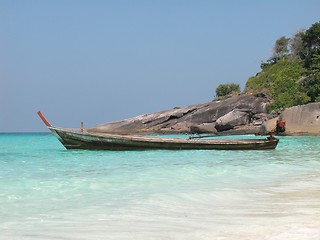 Image showing Longtail boat at Similan Island