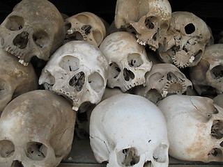 Image showing Khmer Rouge victims at Choeung Ek killing fields, Cambodia