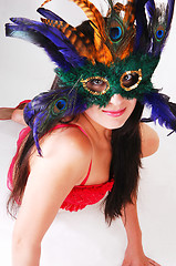Image showing Girl in red lingerie with mask.
