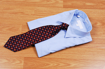 Image showing Blue dress shirt with tie.