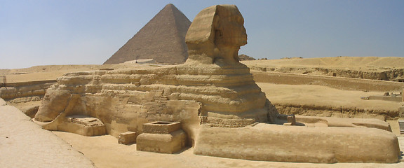 Image showing Great Sphinx, Great Pyramid.  Giza, Egypt.