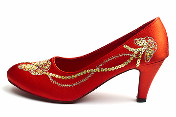 Image showing Embroidered red shoes